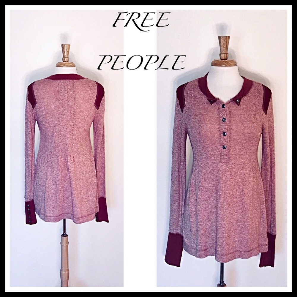 FREE PEOPLE TUNIC LONG SLEEVE BUTTON KNIT TOP